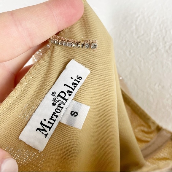 Mirror Palais Fairy Crystal Glitter Crop Bustier Top Small Tan Casual Trendy - Picture 7 of 7